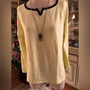 Talbots almost new light lime green/white striped v neck top size XLP
